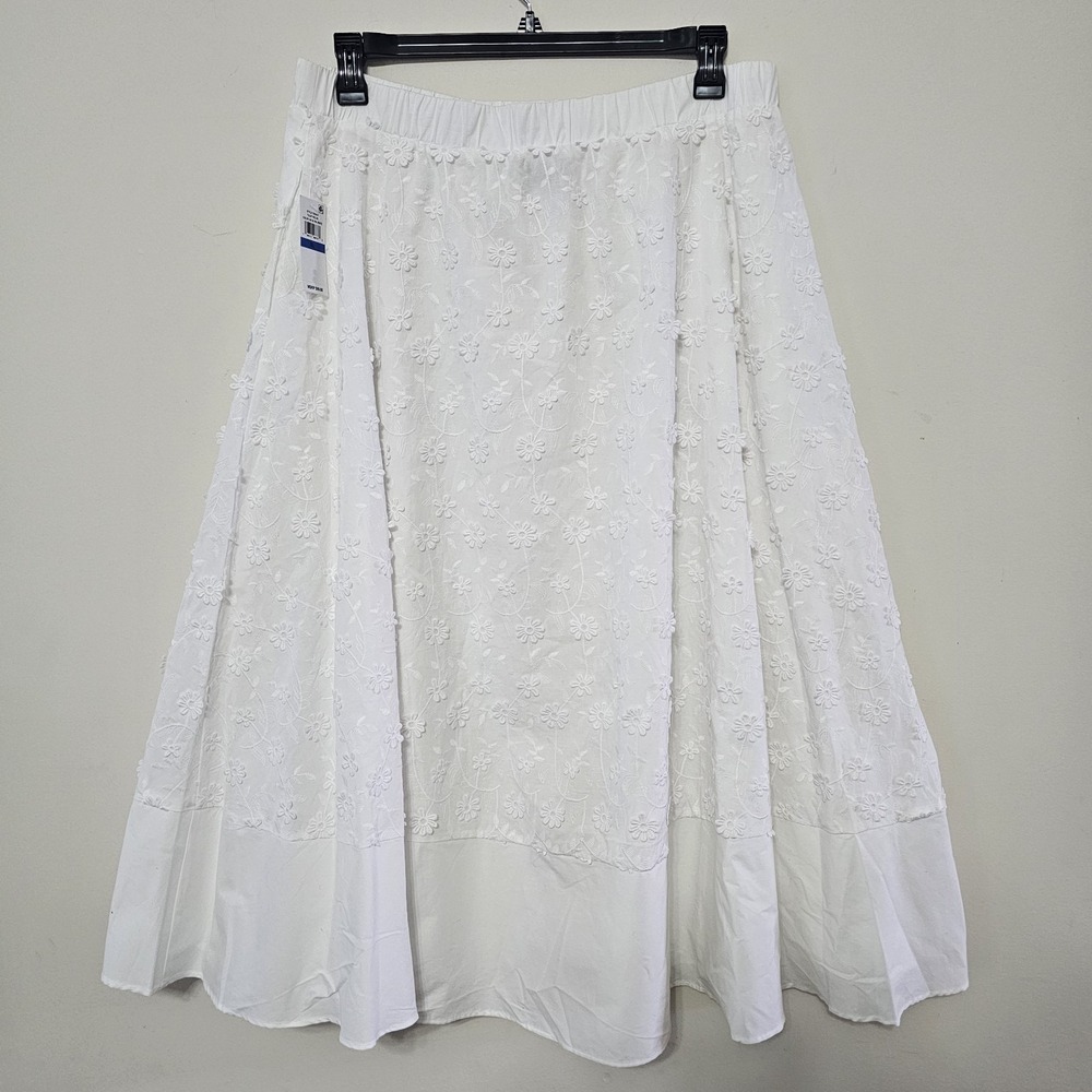 CeCe White Embroidered Midi A-Line Skirt